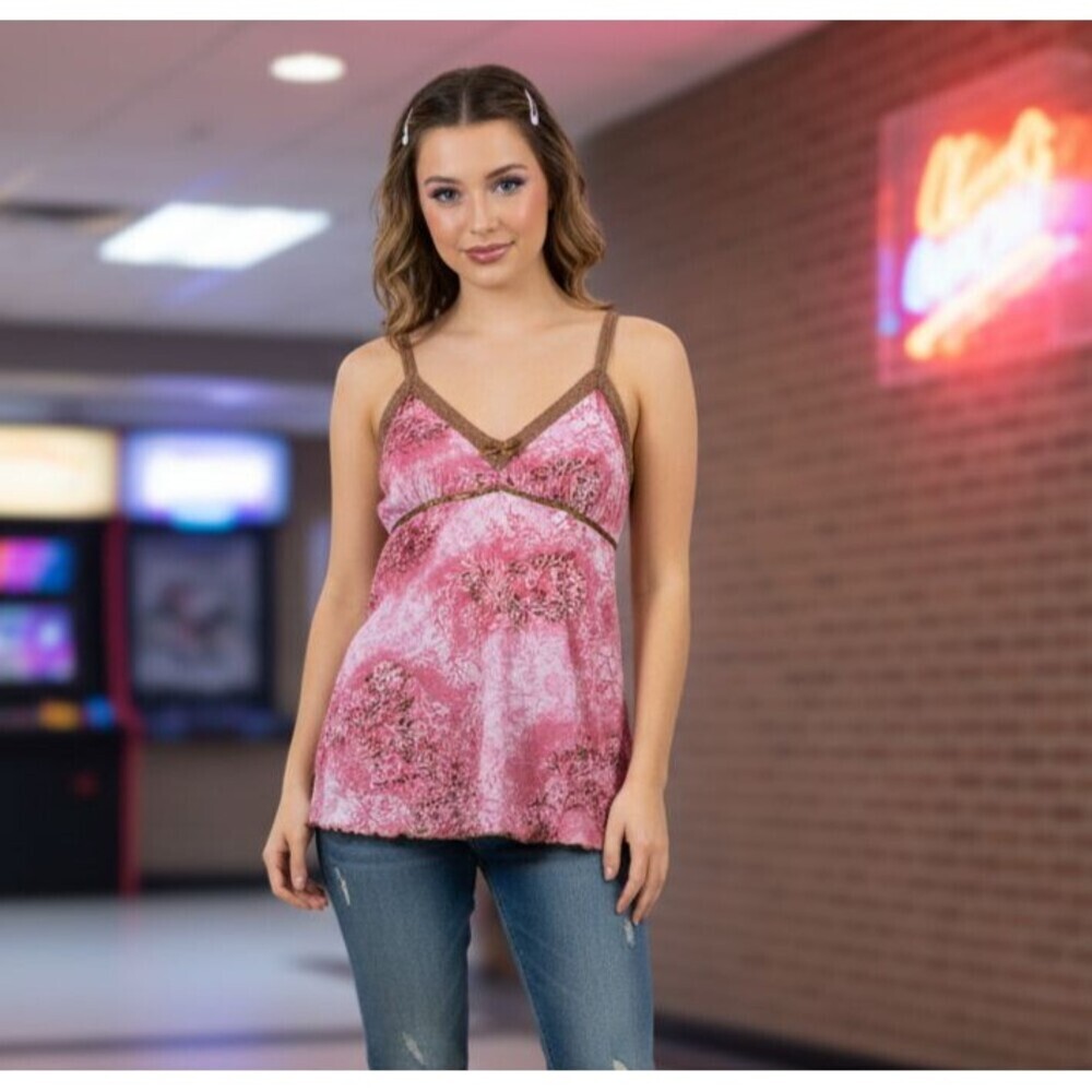 Y2K Womens Babydoll Tank Top Hot Tempered M Pink Whimsy Fairycore Cottagecore